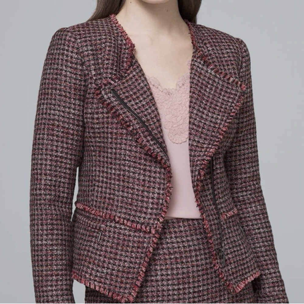 White House Black Market Black and Pink Tweed Blazer in 4P. Great condition!